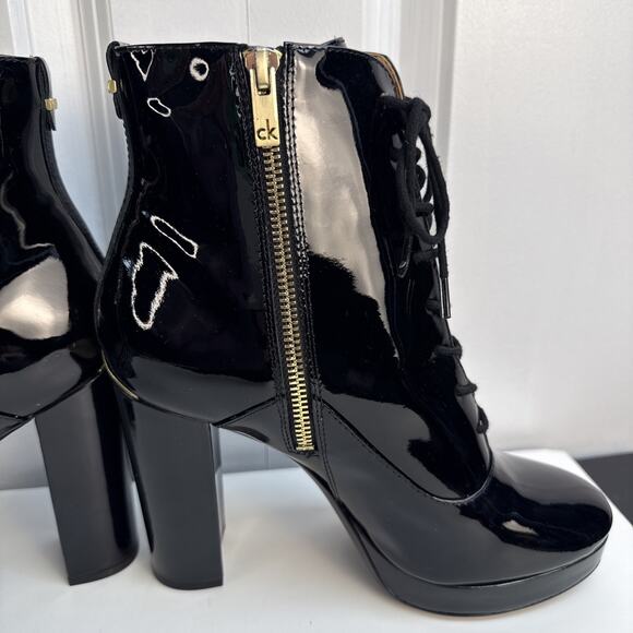 Calvin Klein Melinda Patent Leather Ankle Lace Up Boots US 7 M Black NWB - Picture 9 of 12